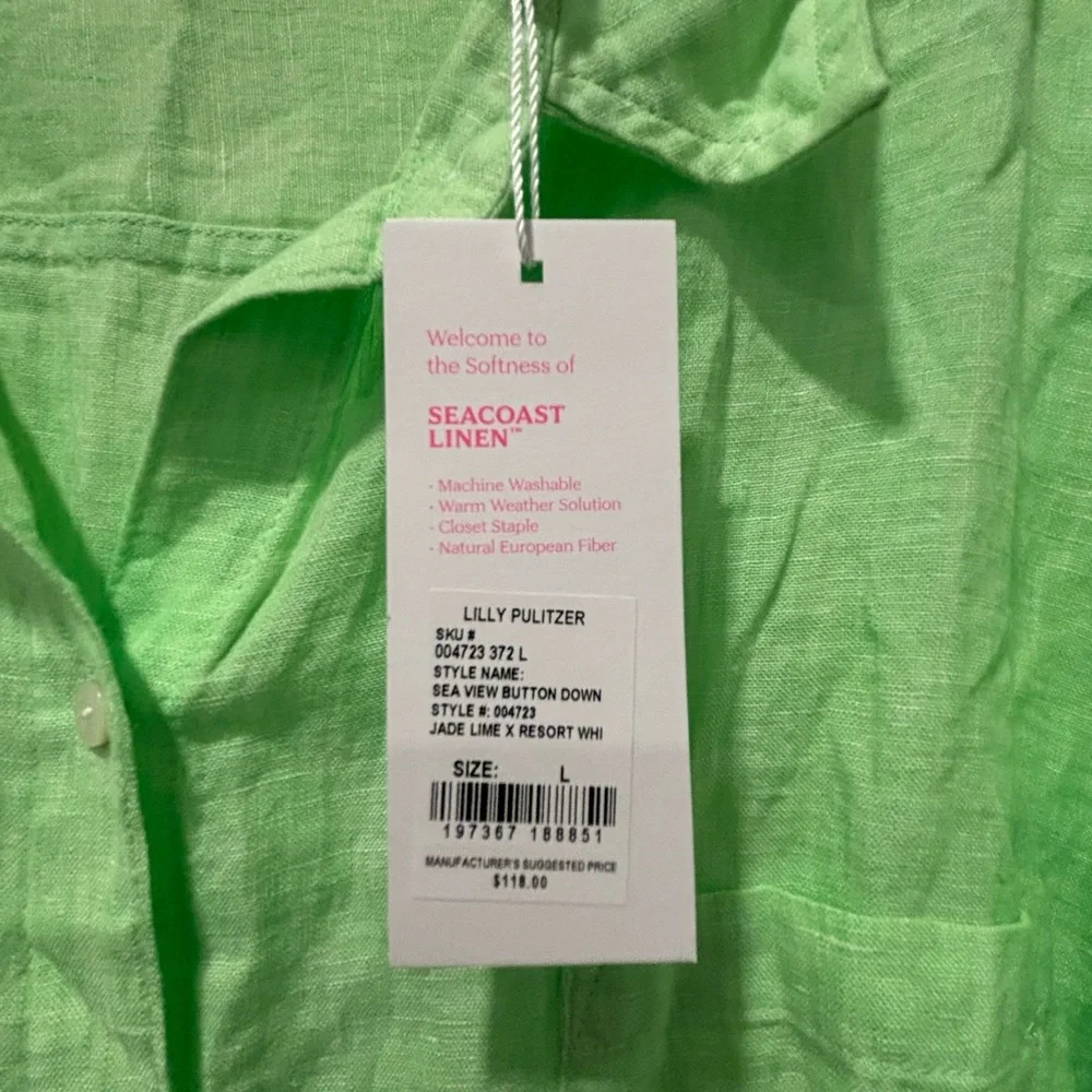 Lilly Pulitzer Jade Lime 100% Linen Button-Up Shirt - Picture 3 of 3